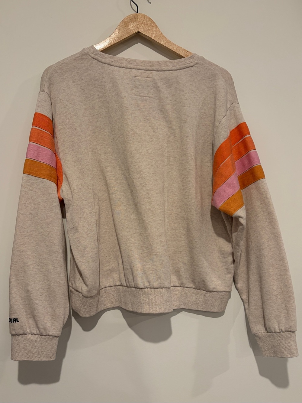 Rip Curl Size S Oatmeal Orange Pink Striped Oversized Terry Crewneck Sweatshirt - Picture 2 of 6